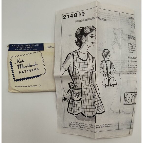 Kate Marchbanks Vintage Apron Sewing Pattern 2148 With Embroidery - Picture 1 of 2